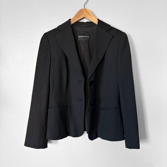 Emporio Armani Pinstripe Black Blazer Womens 10 Business Casual Office Luxury - Picture 14 of 14